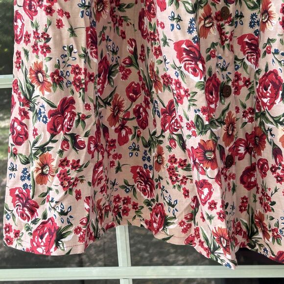 Vintage Eagle's Eye Floral Prairie Midi Skirt Size Large Button Front Linen - Picture 3 of 7